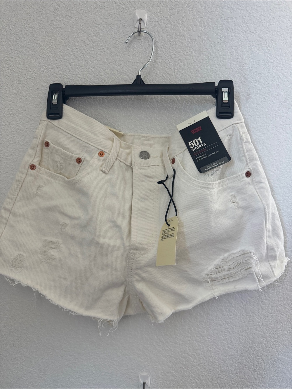 Levi's White Distressed 501 Cutoff Jean Shorts